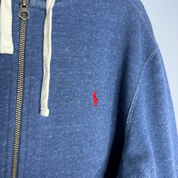 Polo Ralph Laure Cotton-Blend-Fleece Hoodie Blue Full Zip Embroidered Pony XL - Picture 4 of 9
